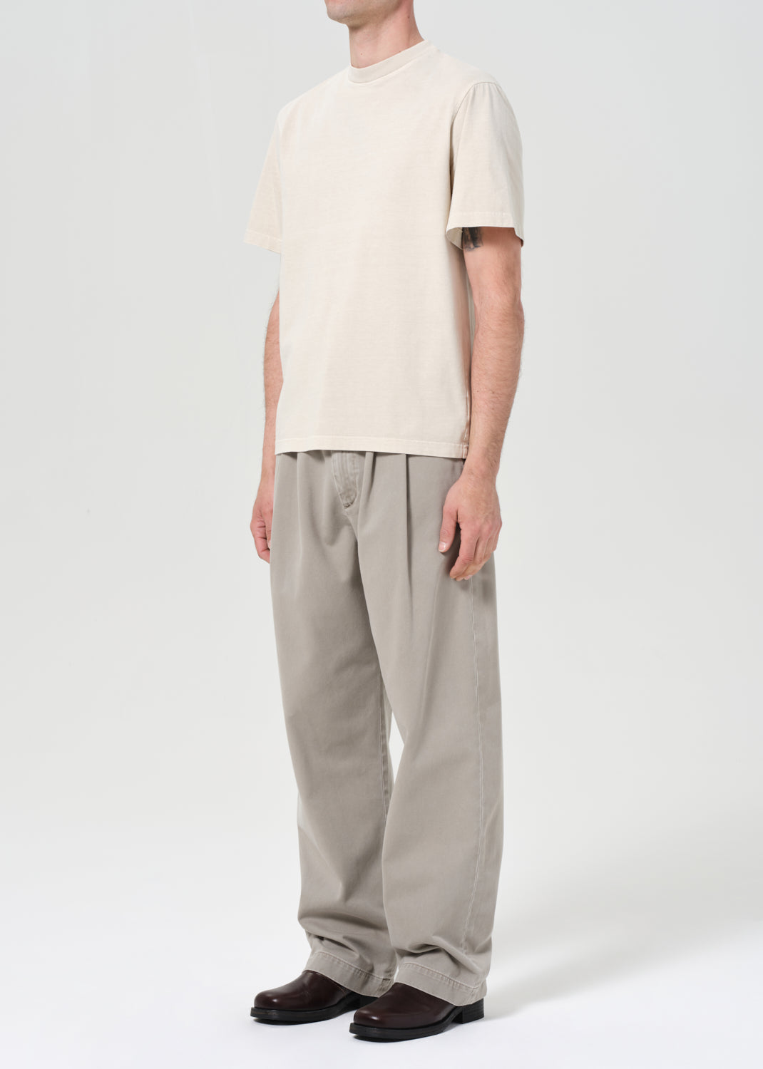 Asha Mock Neck Tee in Brown Rice Full Body