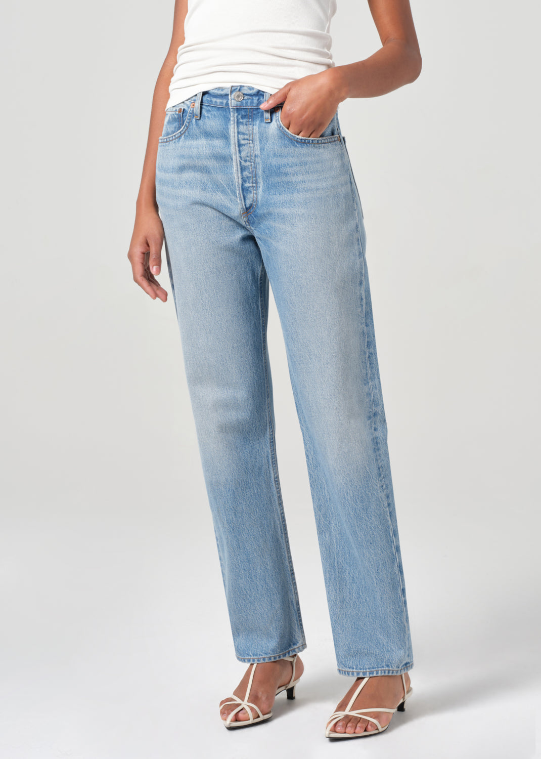 90's Pinch Waist High Rise Straight in Infinite close up