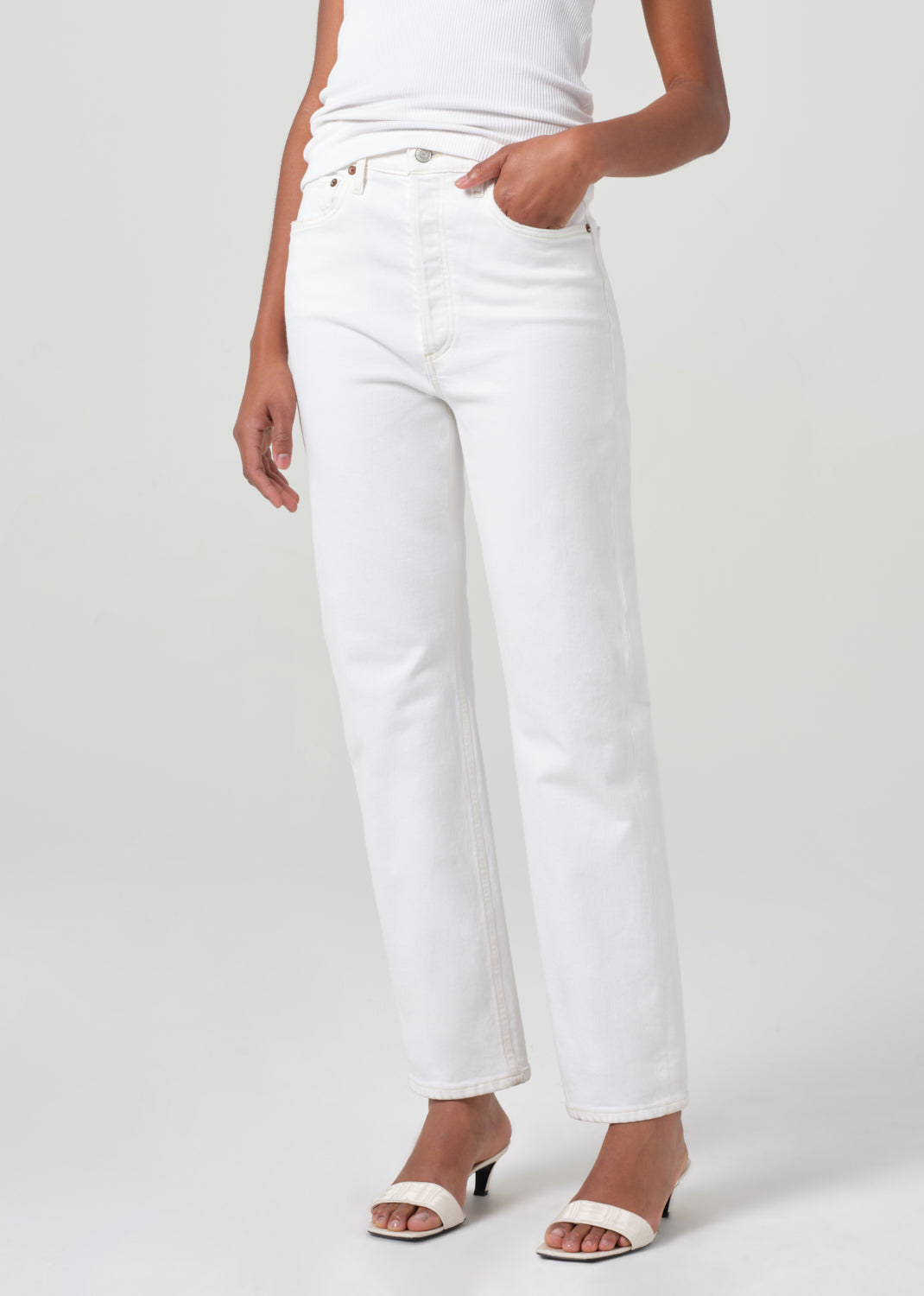 90's Pinch Waist High Rise Straight in Marshmellow close up