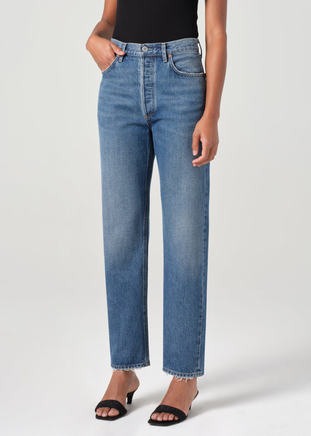 90's Pinch Waist High Rise Straight in Essence close up