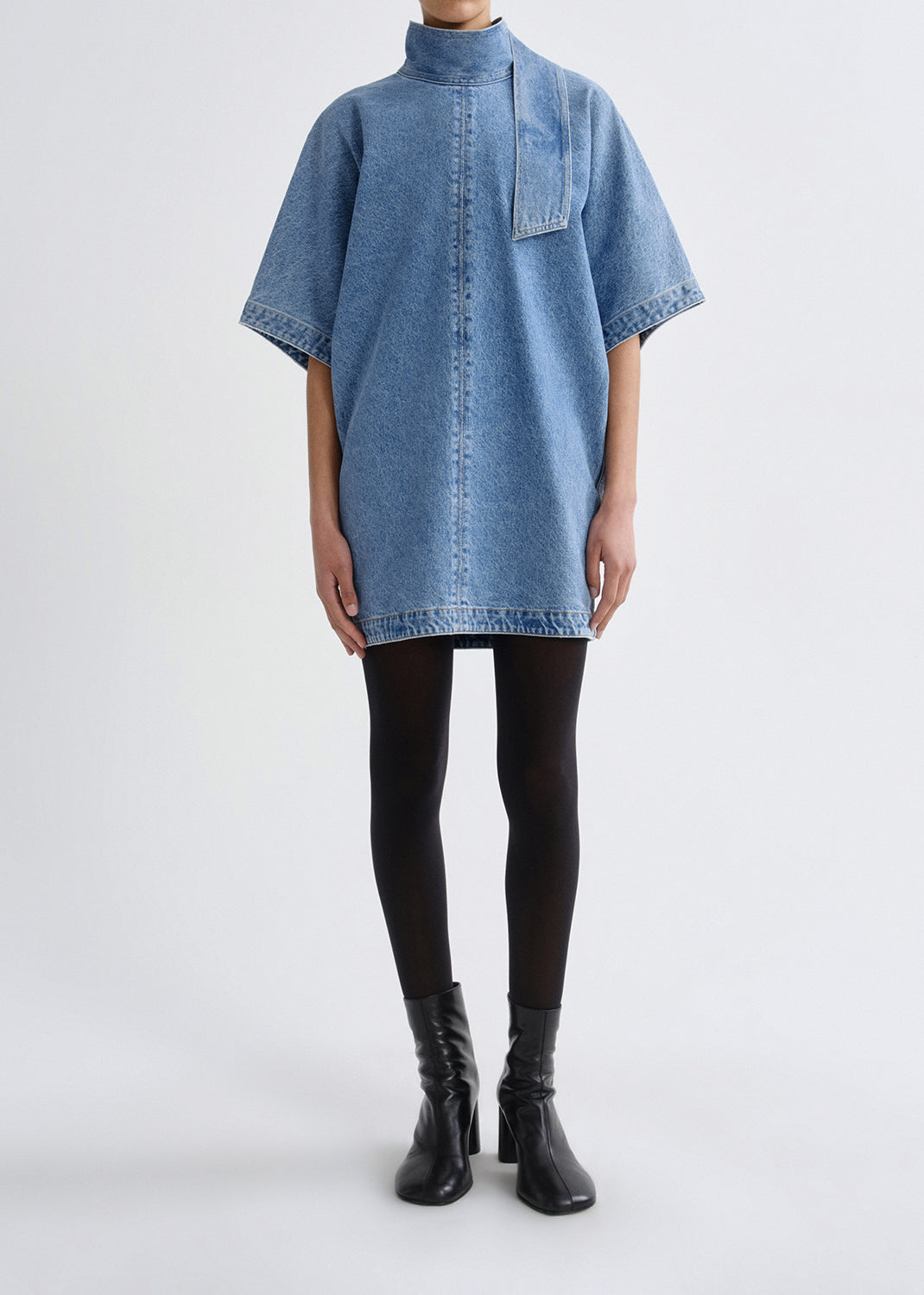 denim dress with tights Crafted from a blend of 80% organic cotton and 20% recycled cotton Winter Denim Dress With Tights