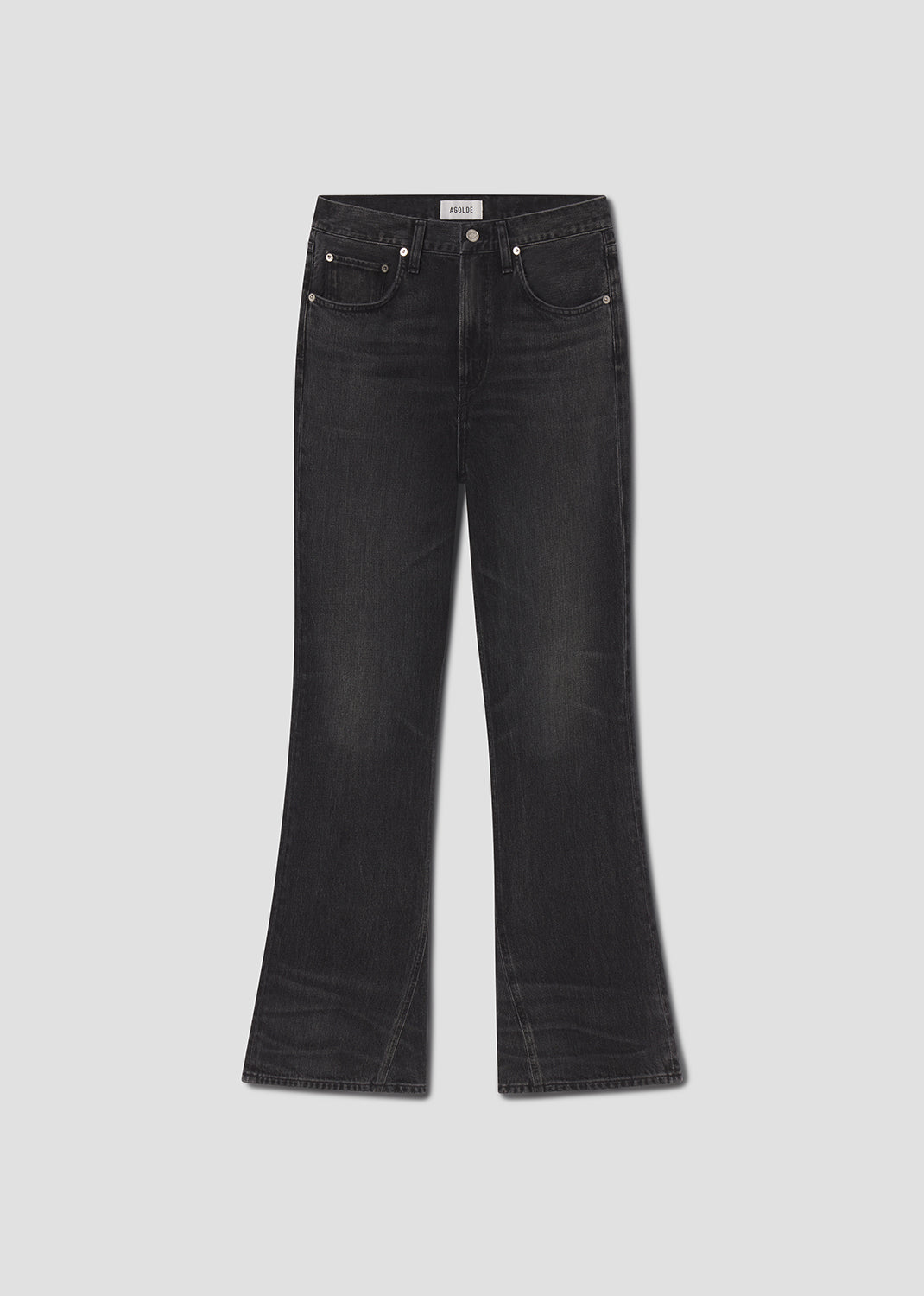 Black jeans on a light gray background