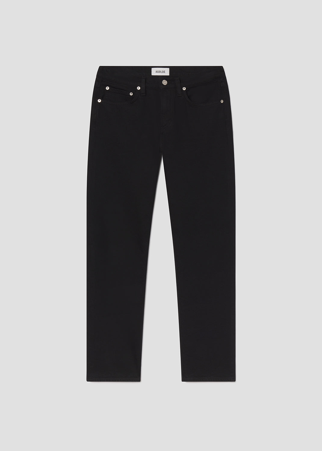 Black jeans on a light gray background