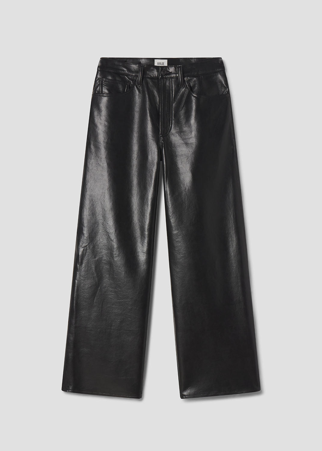 Black leather pants on a light gray background