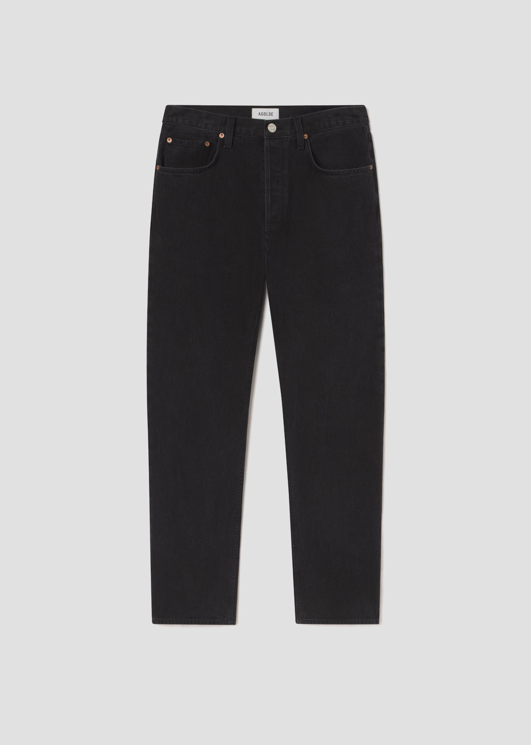 Black jeans on a light gray background