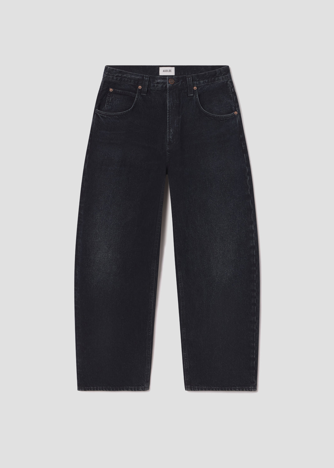 Dark blue jeans on a light gray background