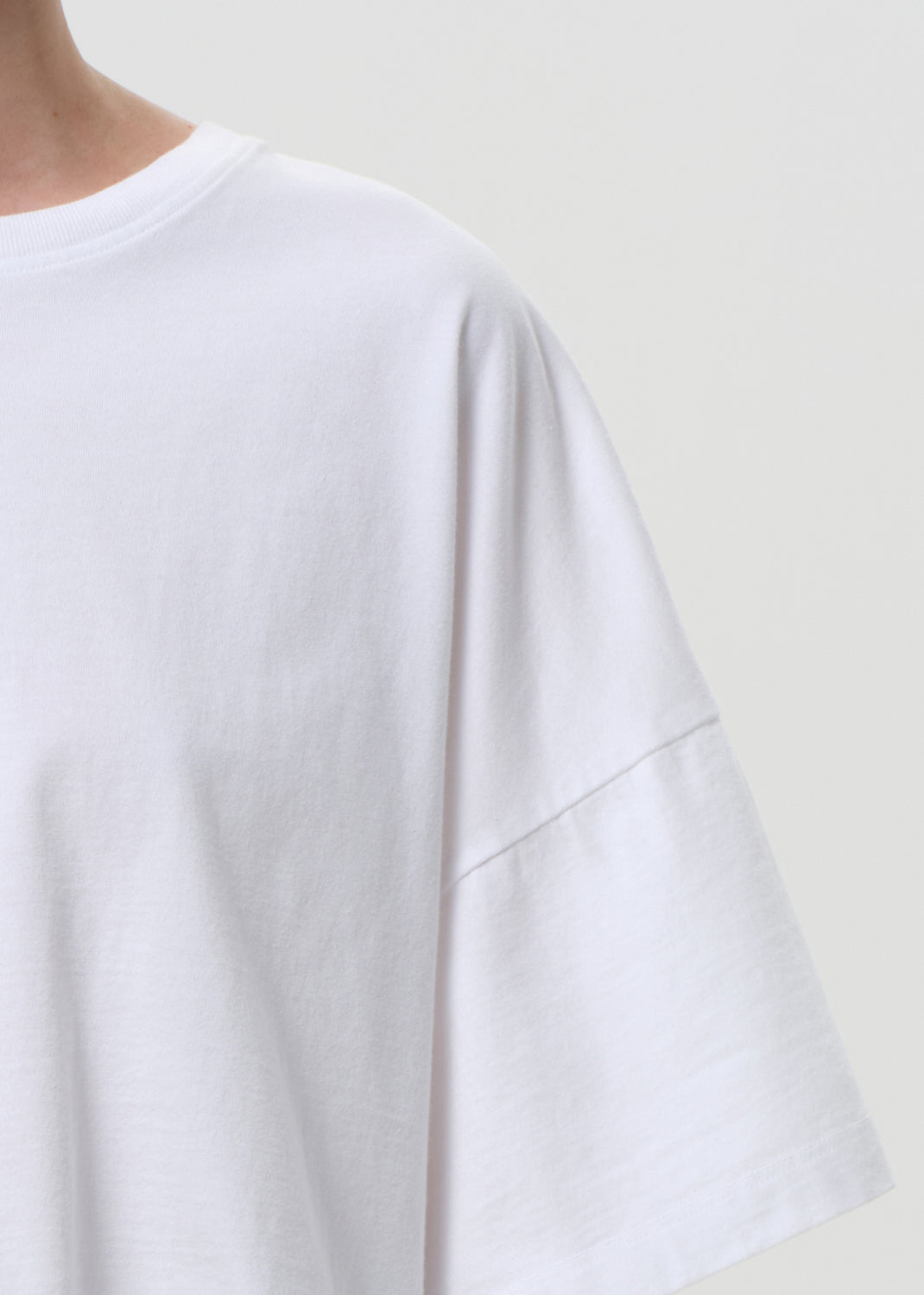 Arli Oversized Cropped Tee in White close up