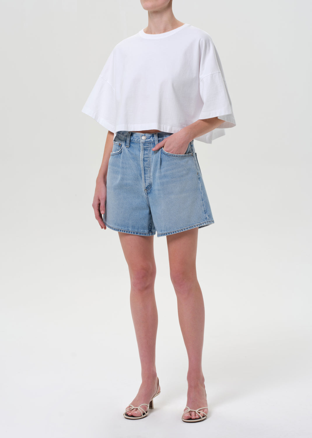 Arli Oversized Cropped Tee in White close up