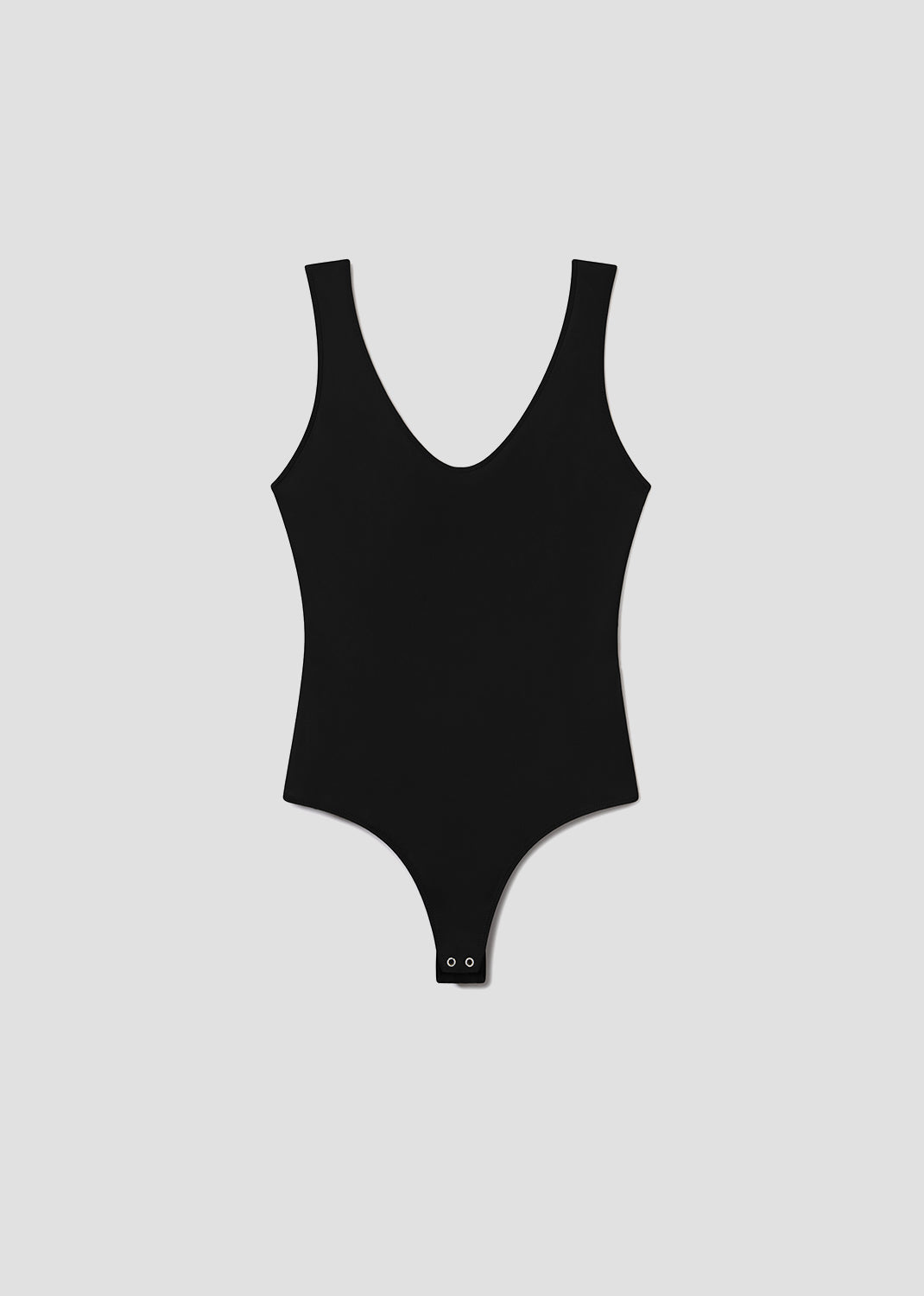 Black swimsuit on a light gray background