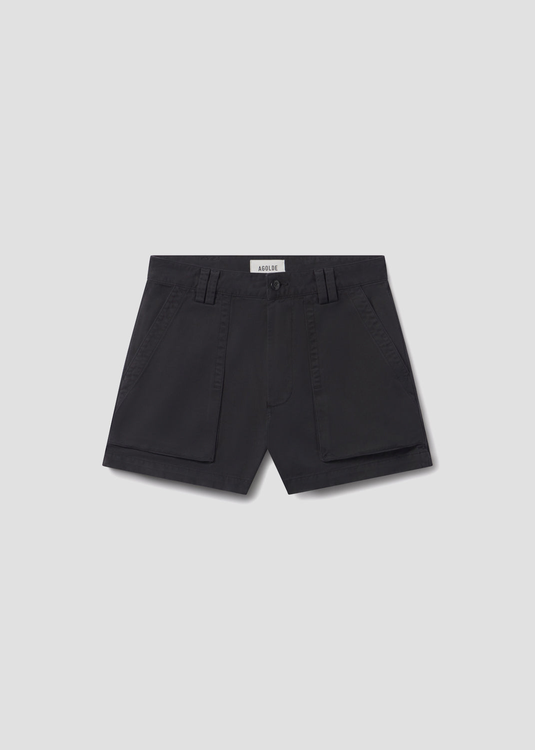 Kiva Mid Rise Cargo Short in Washed Black flat