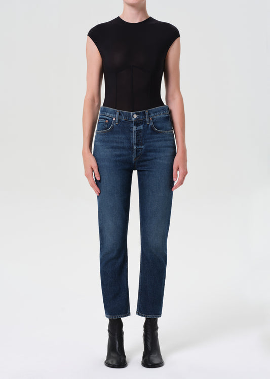Riley High Rise Straight Crop (STRETCH) in Slick