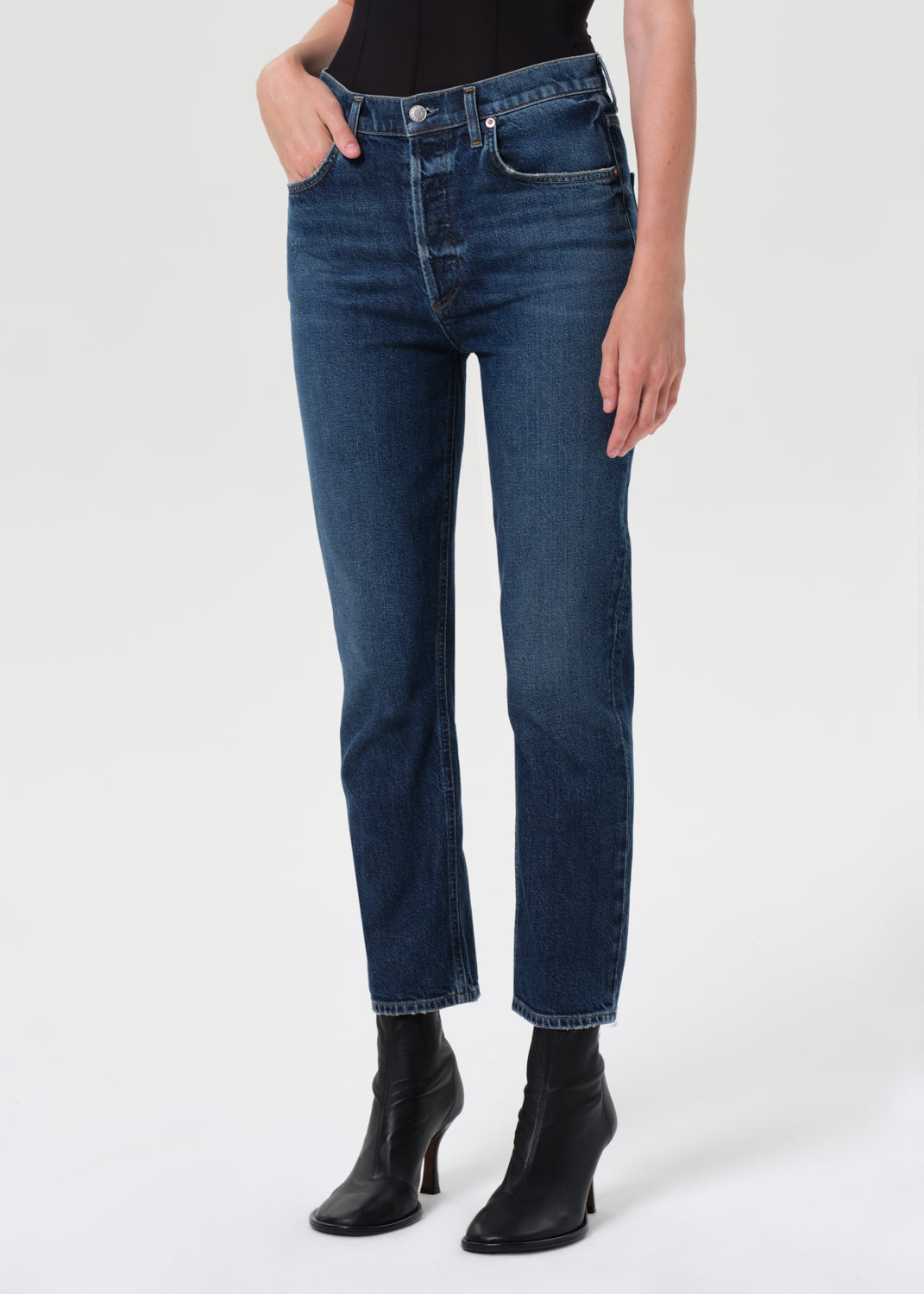 Riley High Rise Straight Crop (STRETCH) in Slick