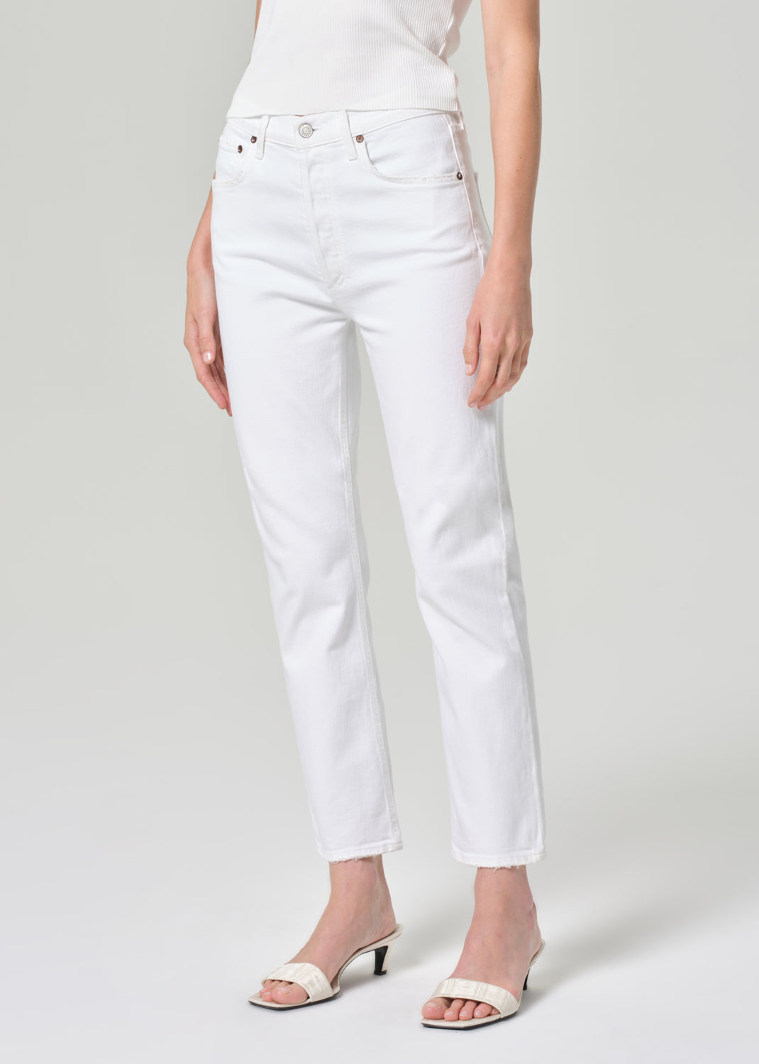 Riley High Rise Straight Crop (Stretch) in Sour Cream