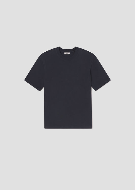 Dark blue t-shirt on a light gray background