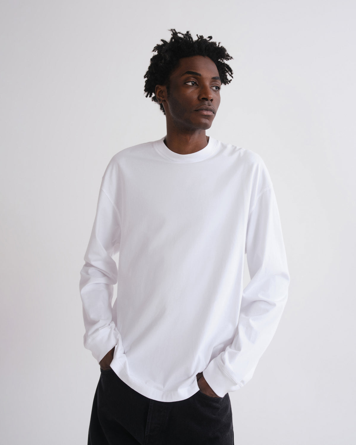 Asha Long Sleeve Mock Neck Tee in White