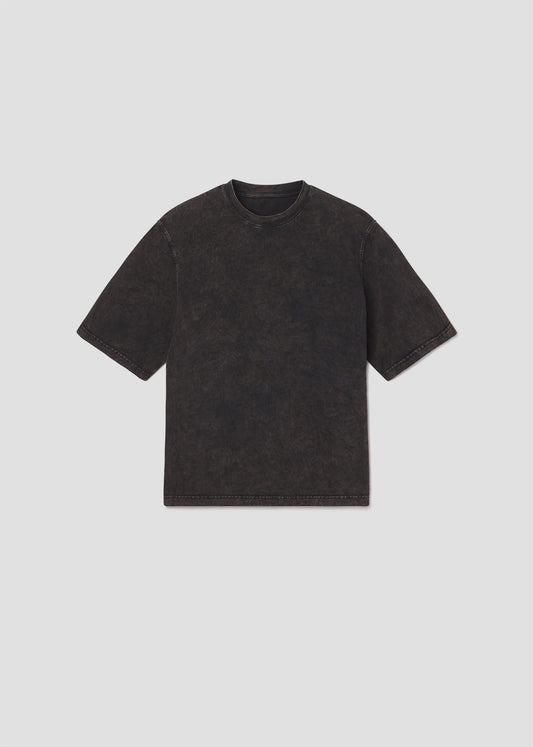 Dark gray t-shirt on a light gray background