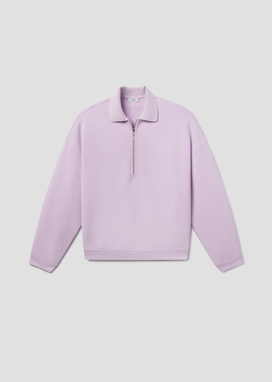 Light purple sweatshirt with a zipper on a light gray background