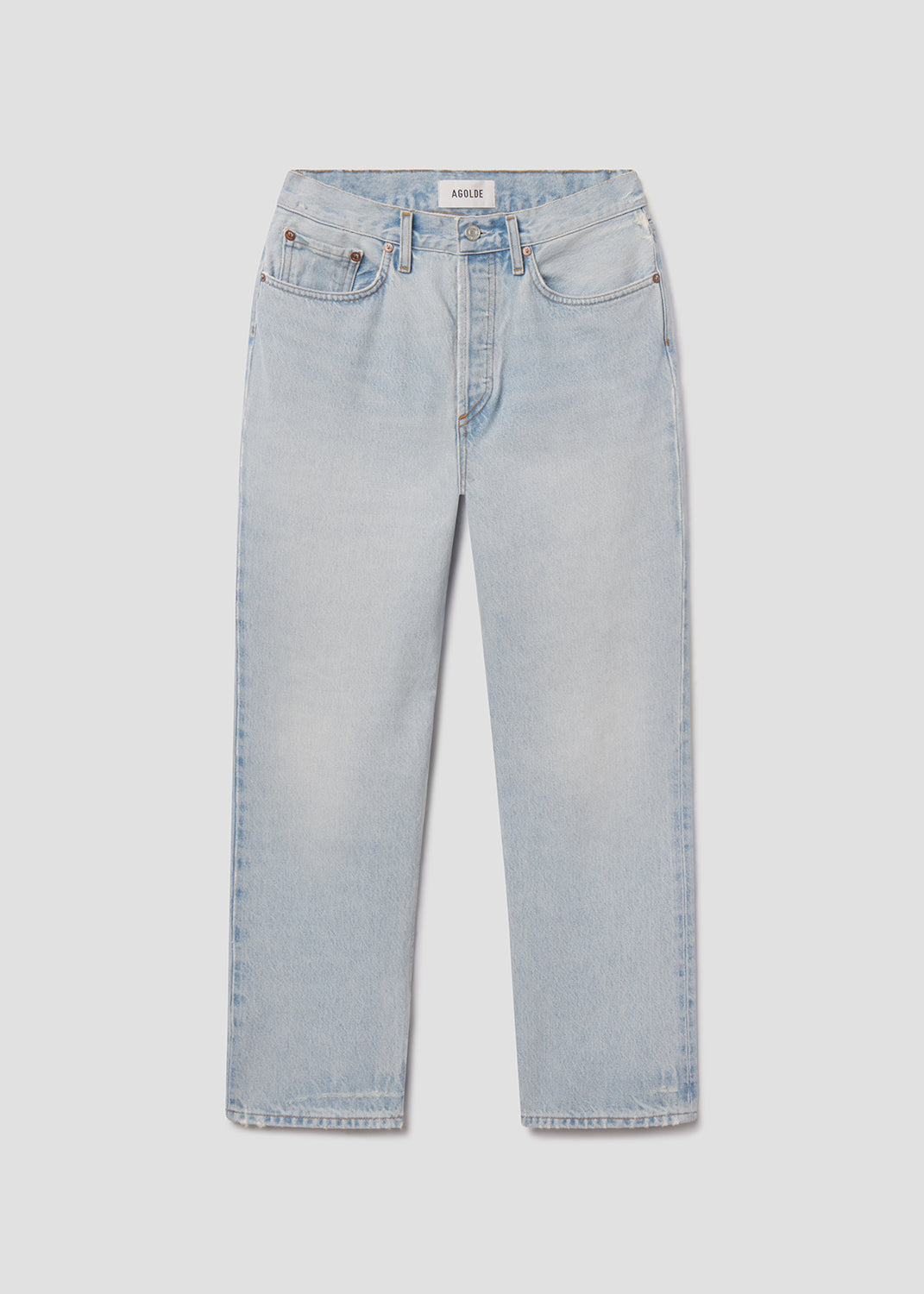 Light blue jeans on a white background