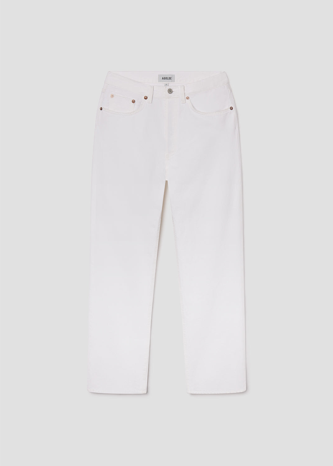 White pants with red buttons on a white background