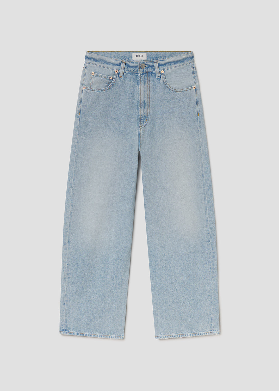 Light blue jeans on a light gray background