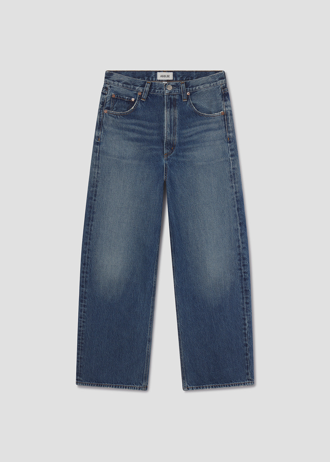 Blue jeans on a light gray background