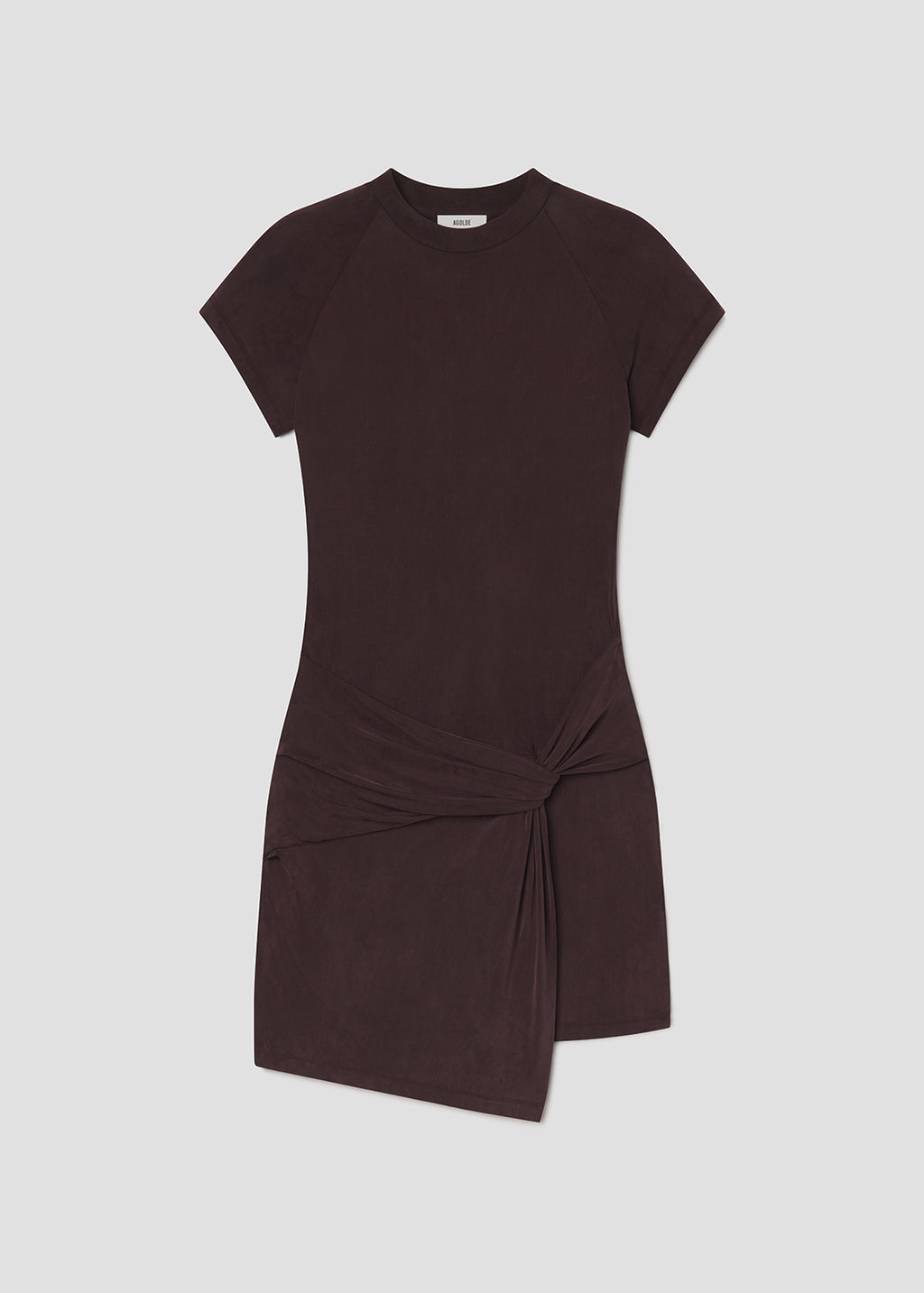 Brown dress with a knot detail on a white background
