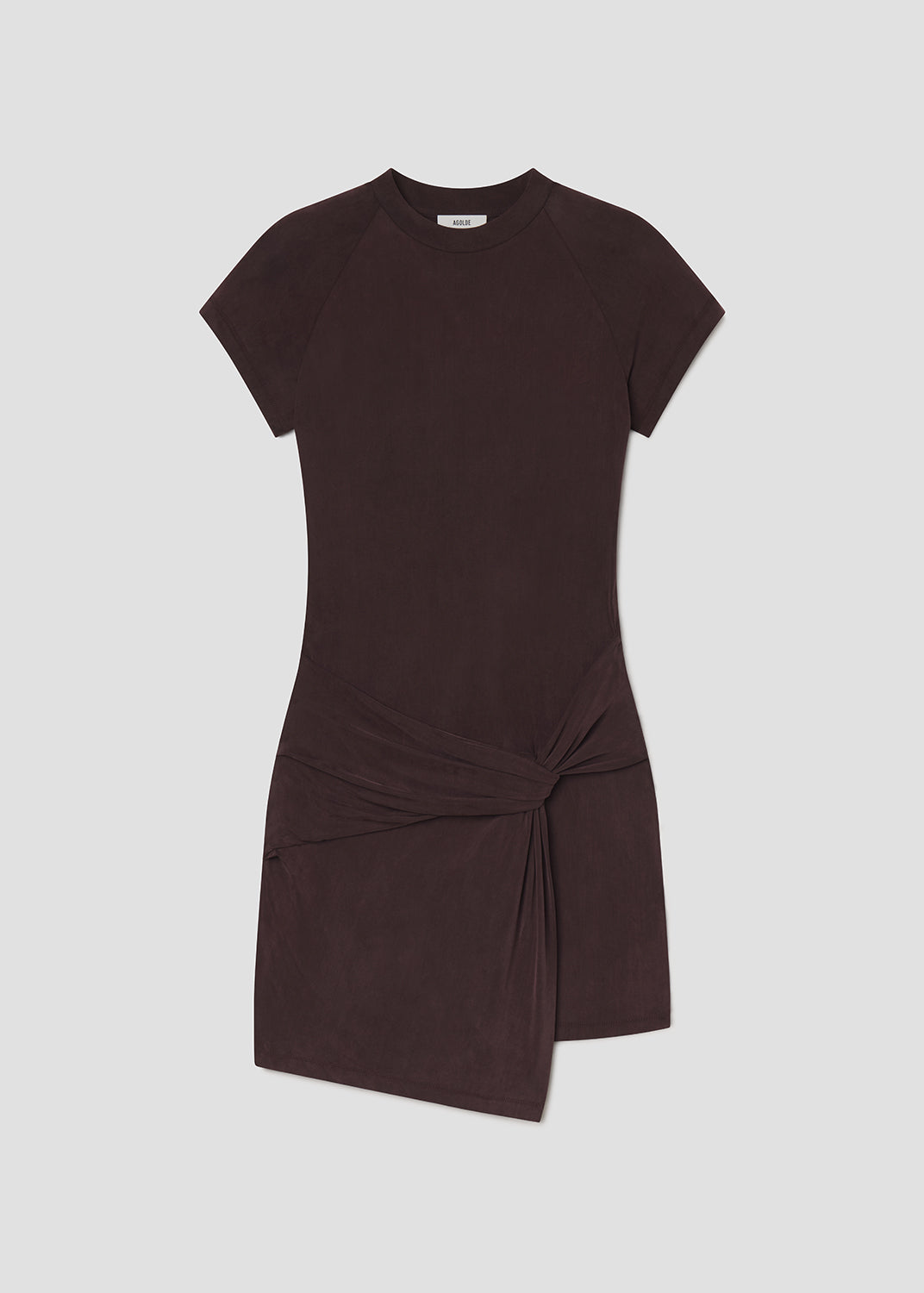 Brown dress with a knot detail on a white background