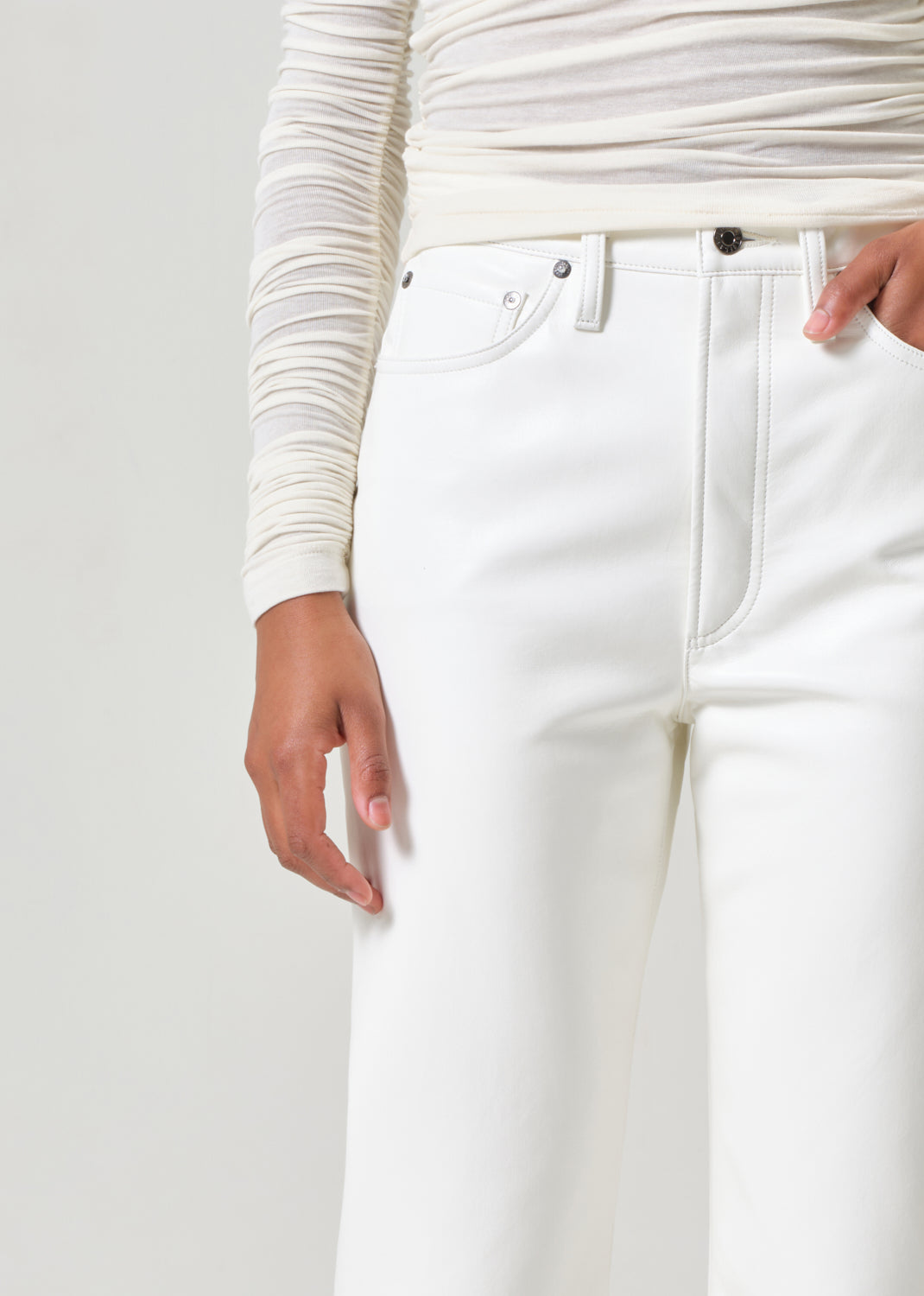 Hotsell New AGOLDE Paneled 90's Pinch Waist Leather Pants Jeans in Ivory Cream and Tan