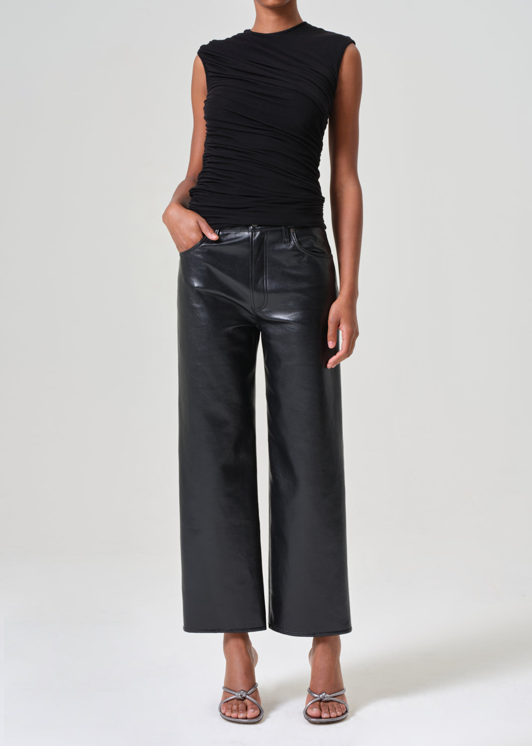 Ren High Rise Wide Leg Recycled Leather in Detox