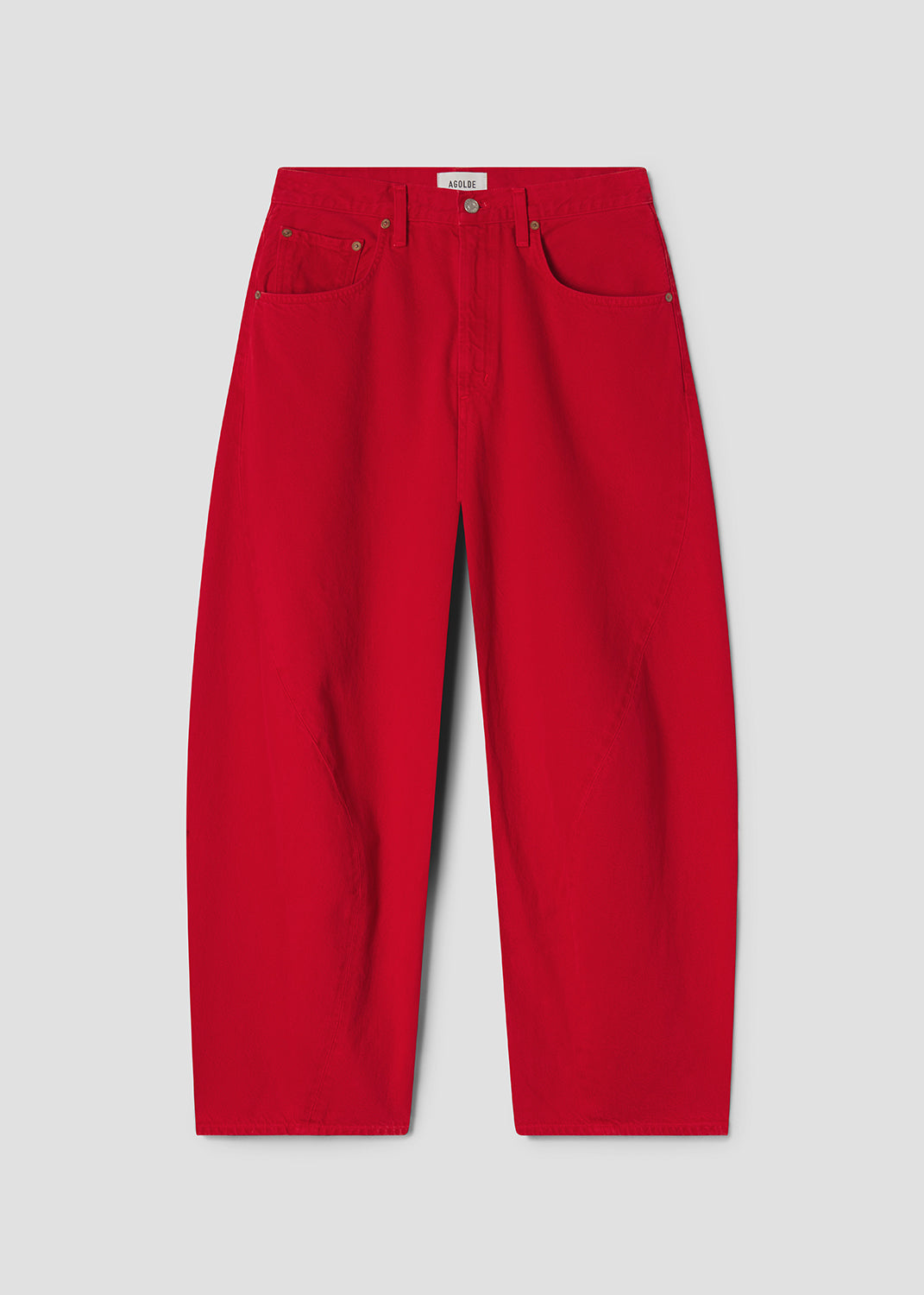 Red pants on a light gray background