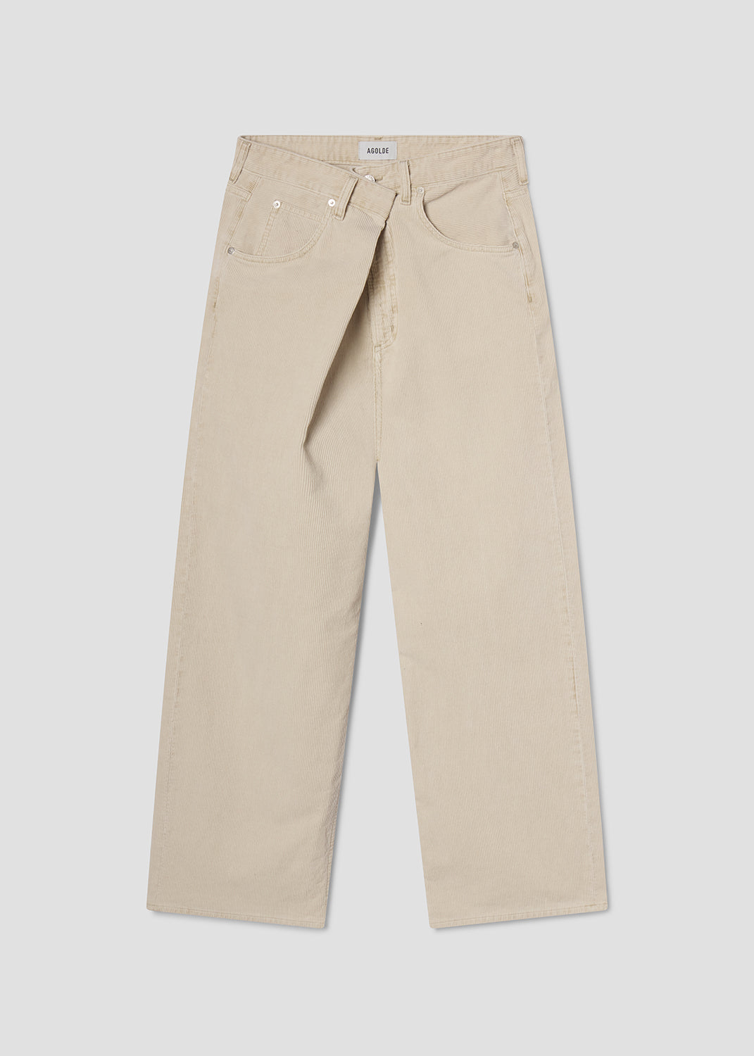 Beige pants on a light gray background