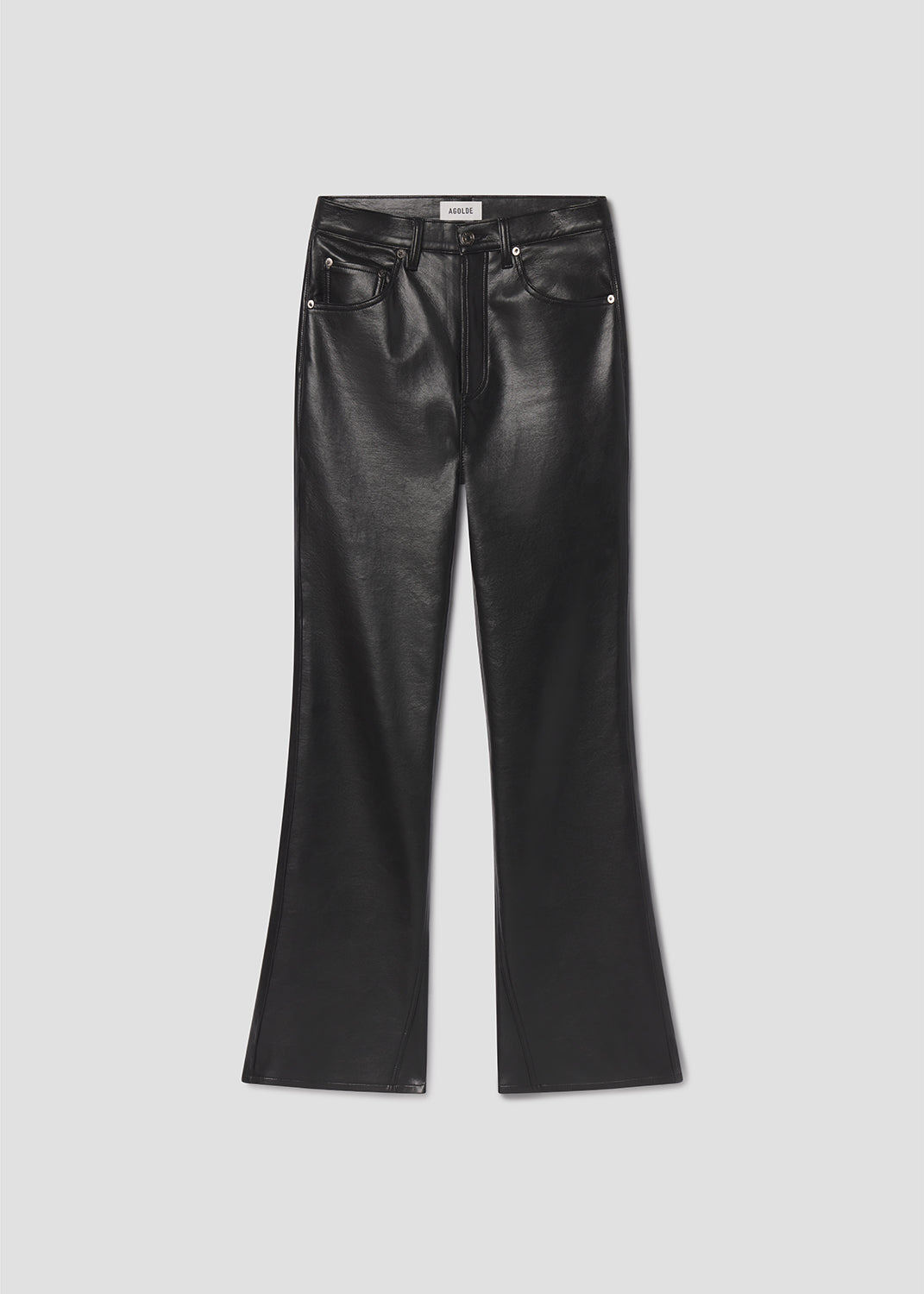 Black leather pants on a light gray background