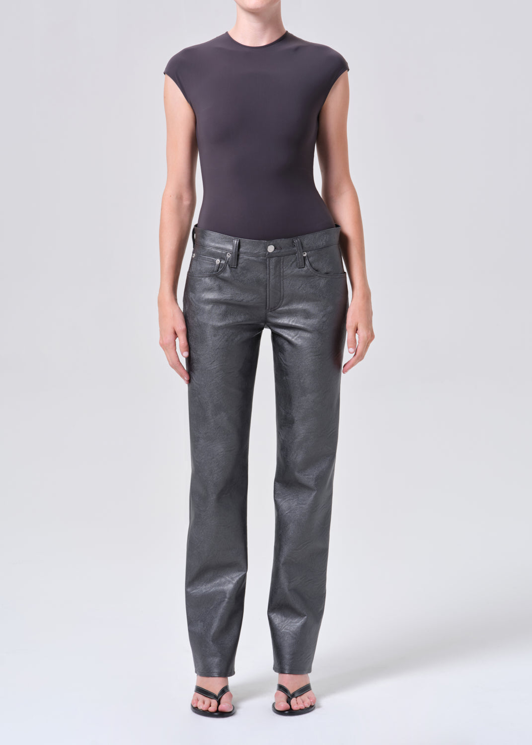 Low Rise Slim (Recycled Leather) in Gunmetal