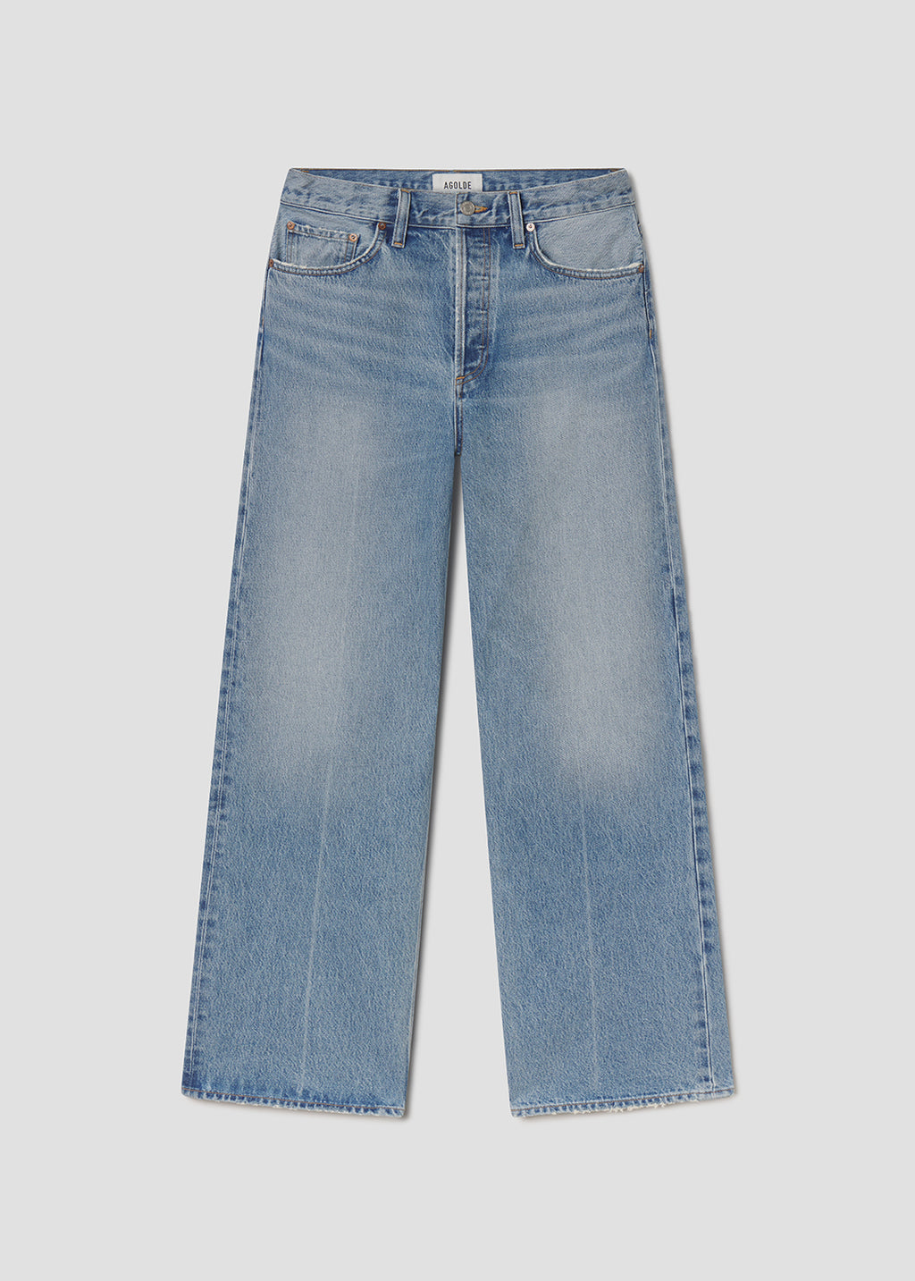 Blue jeans on a light gray background
