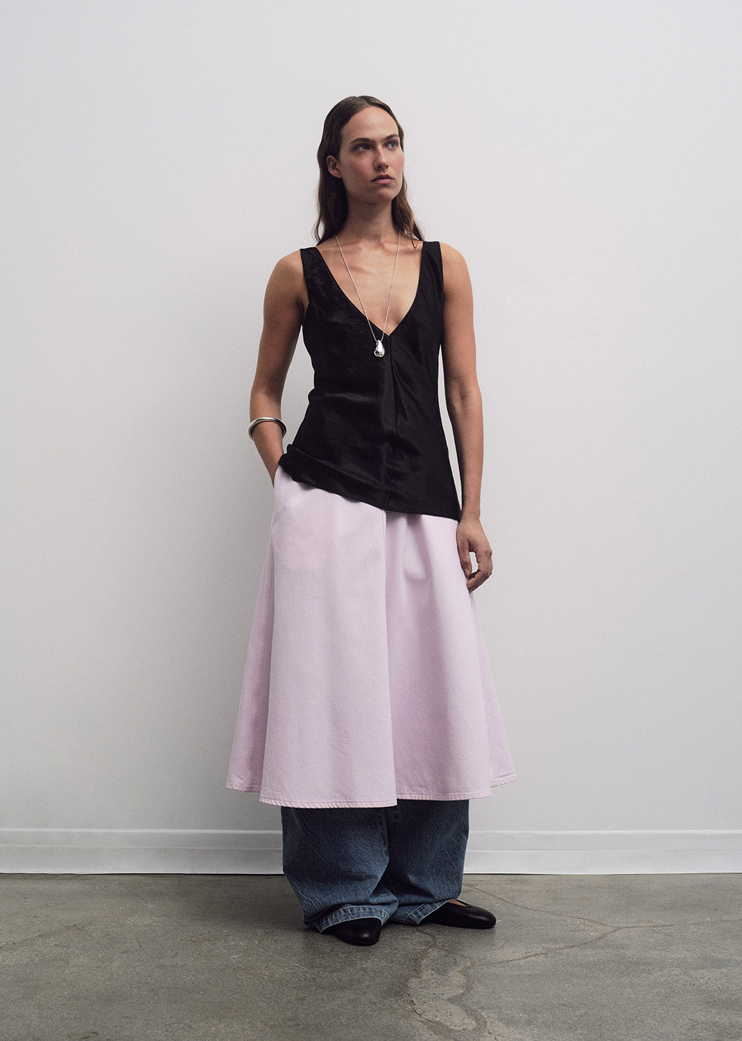 circle skirt stone wash powder pink