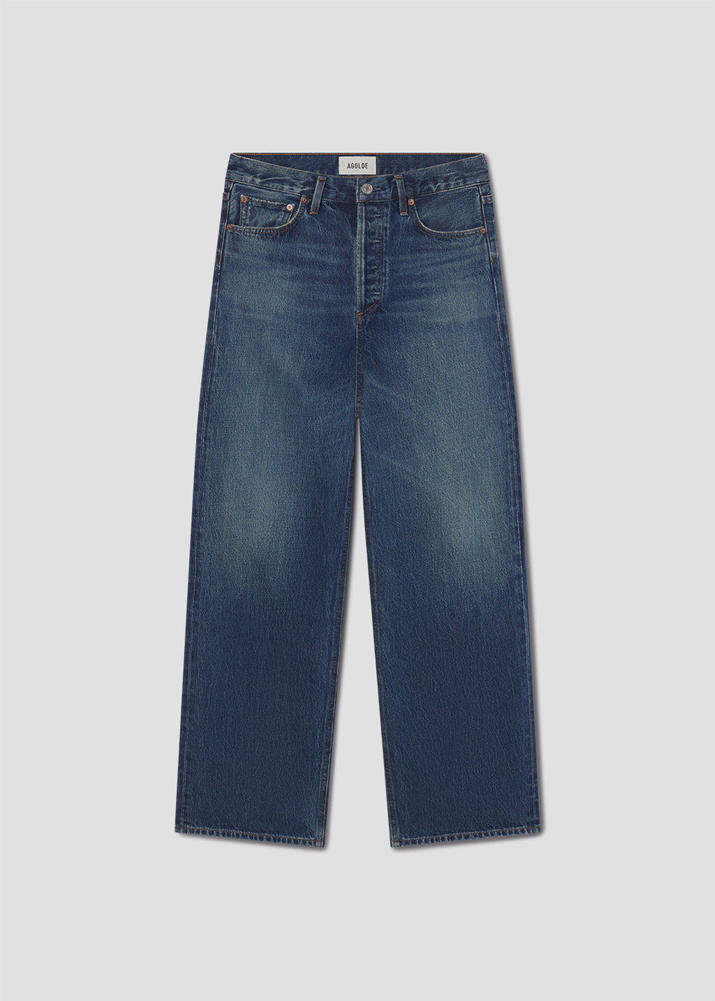 Blue jeans on a light gray background