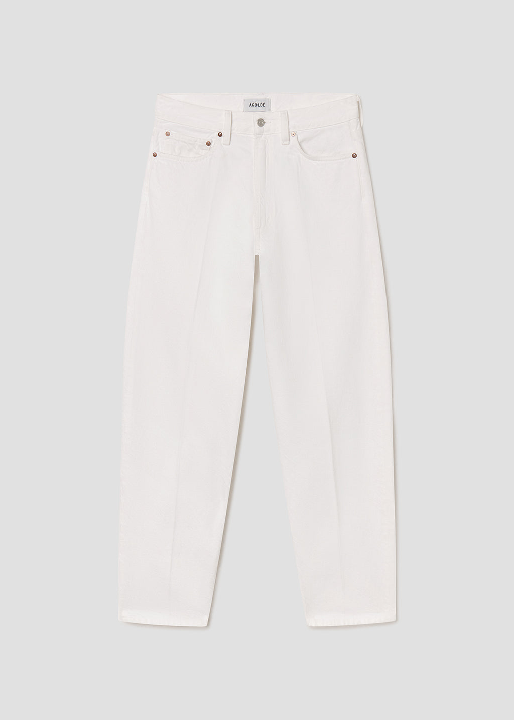 White jeans on a light gray background