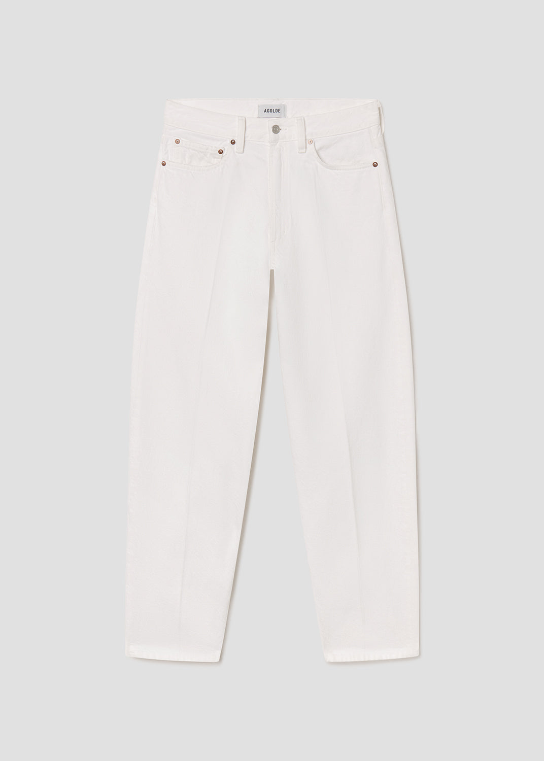White jeans on a light gray background