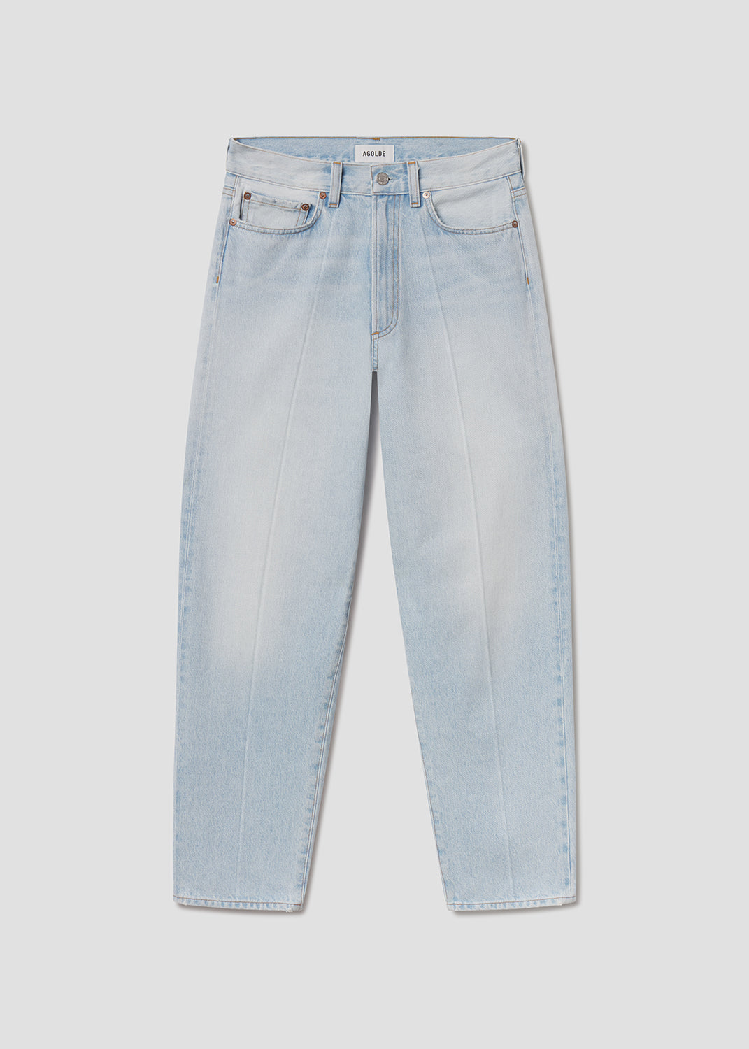 Light blue jeans on a light gray background