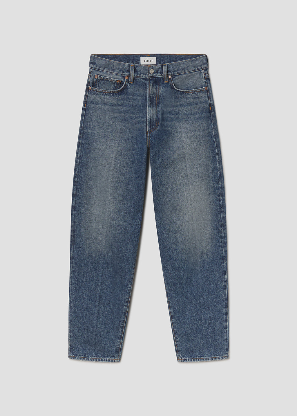 Blue jeans on a light gray background