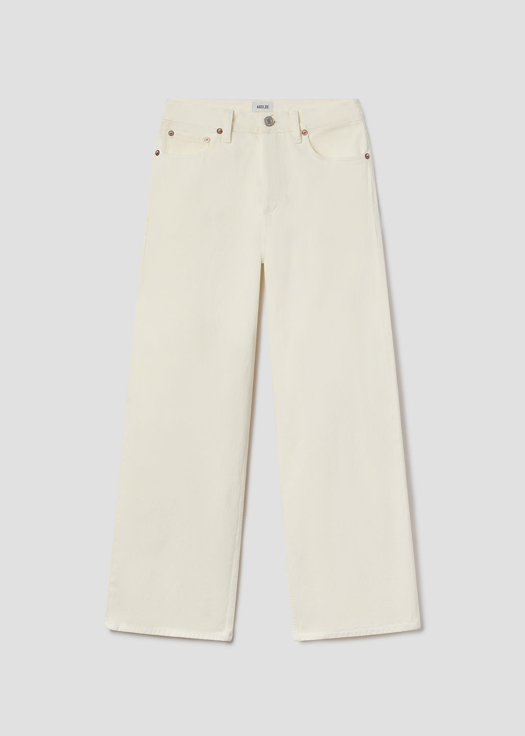 White jeans on a light gray background