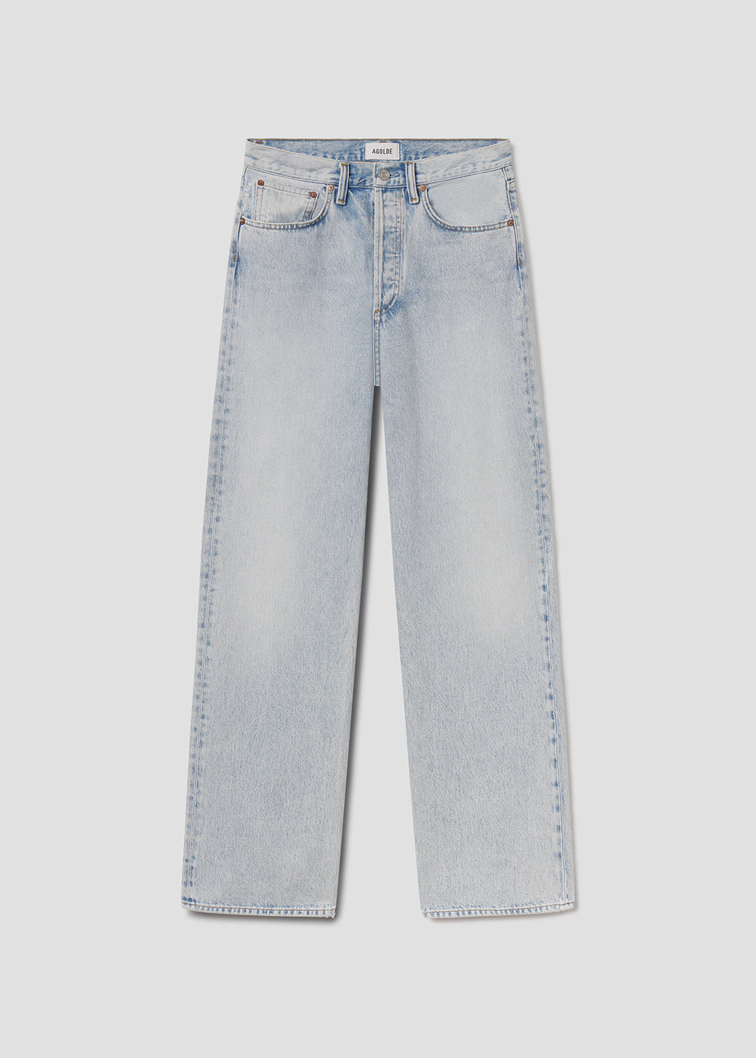 Light blue jeans on a light gray background