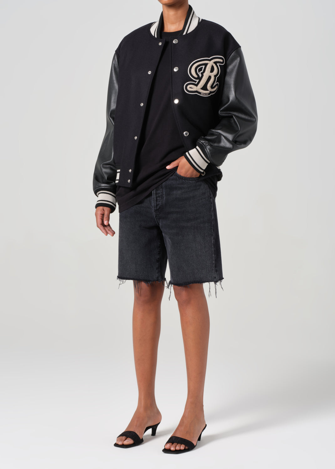 AGOLDE / RSVP Varsity Black Wool Leather Combo in Black