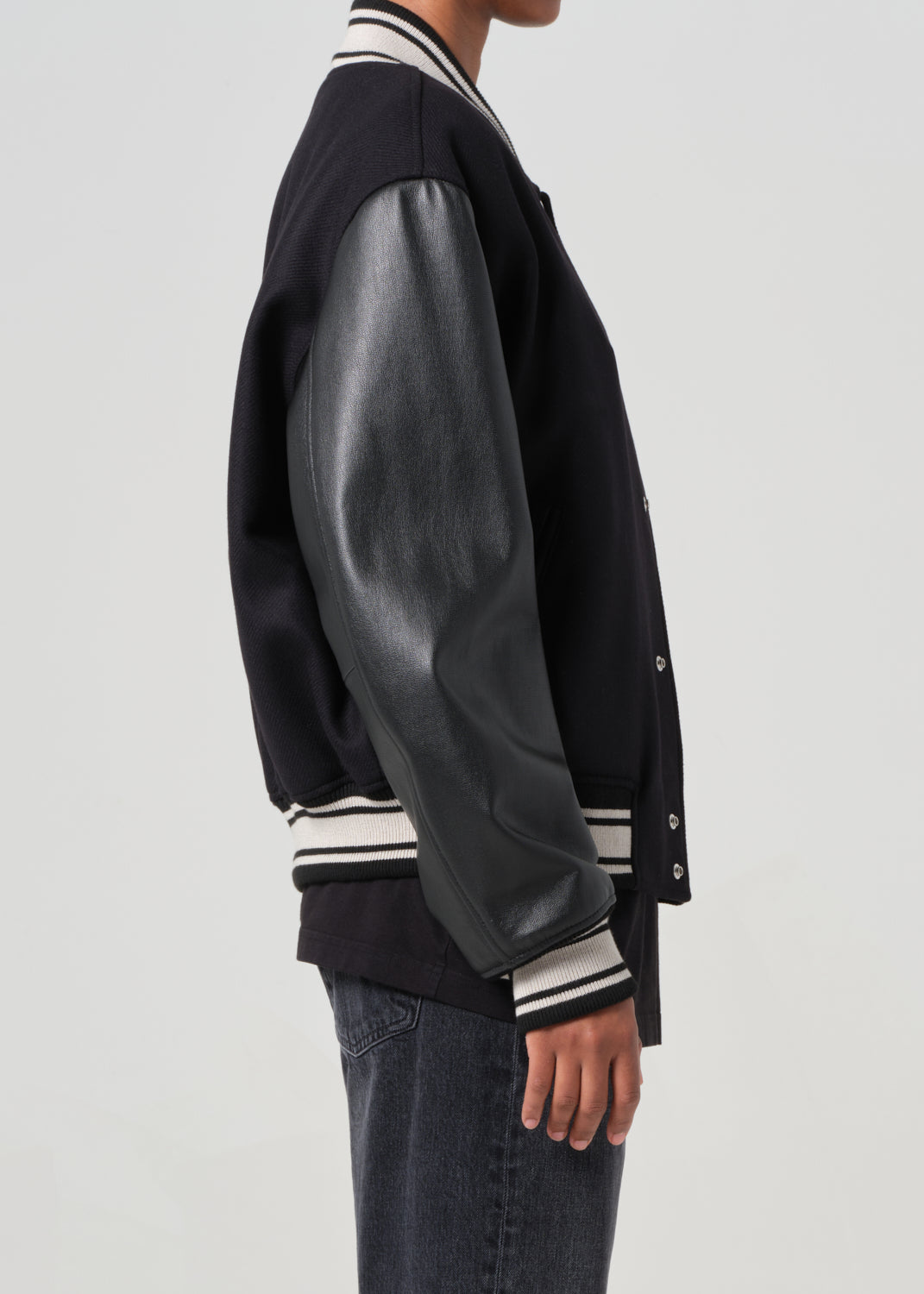 AGOLDE / RSVP Varsity Black Wool Leather Combo in Black