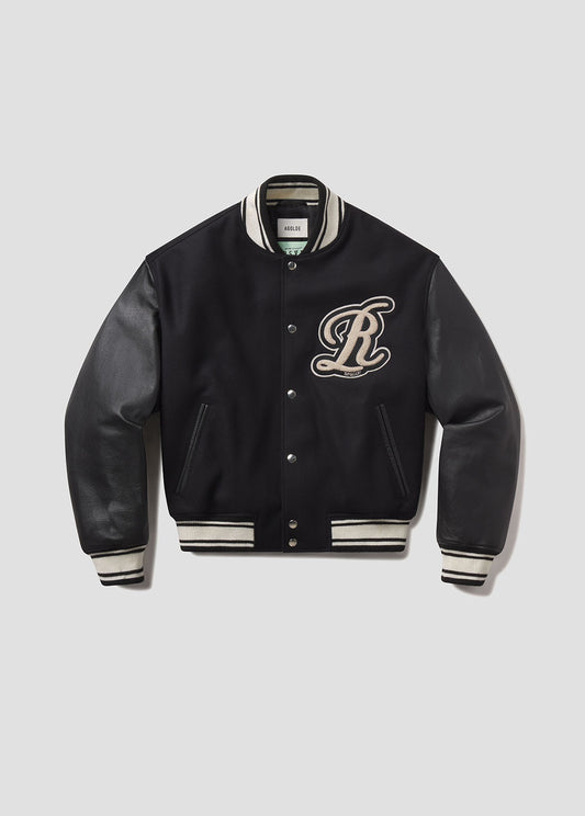 AGOLDE / RSVP Varsity Black Wool Leather Combo in Black