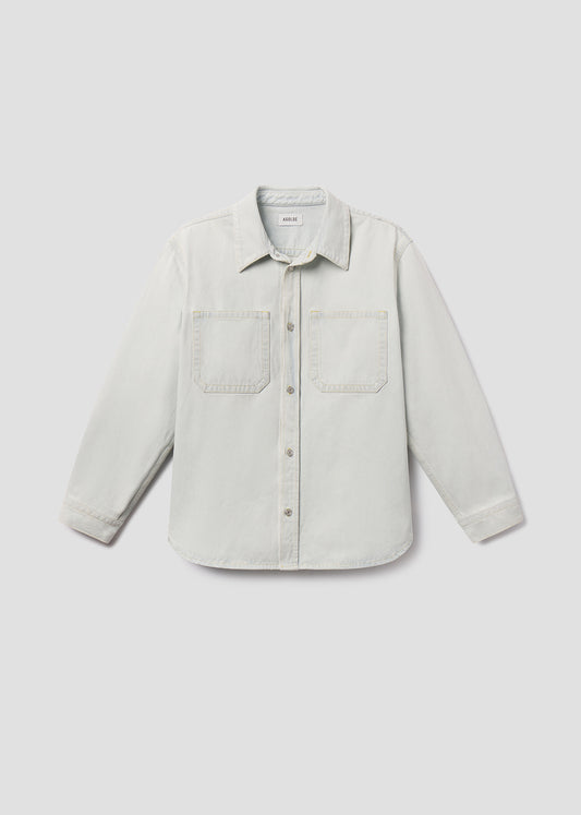 Light gray denim shirt on a white background