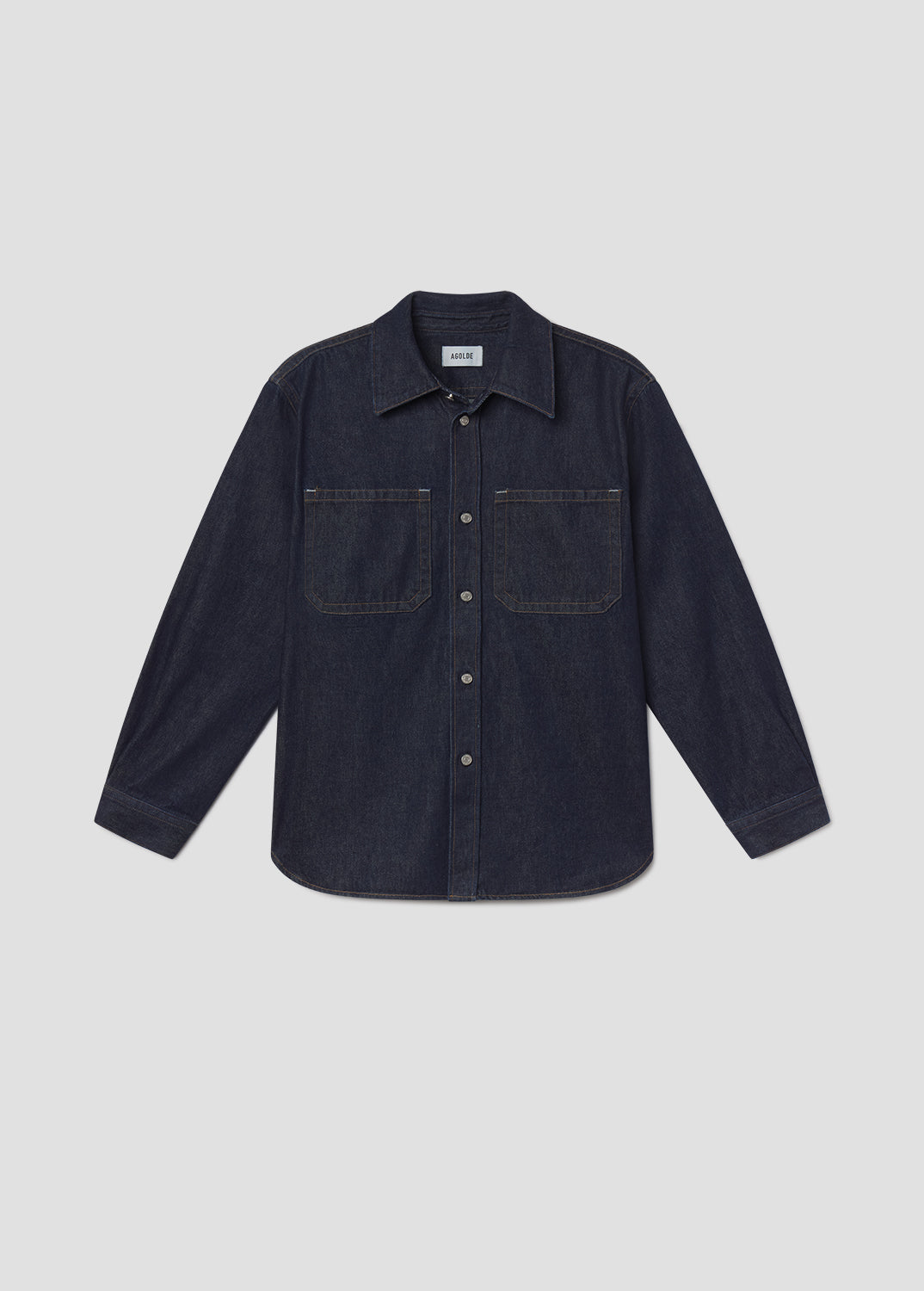 Dark denim shirt on a grey background