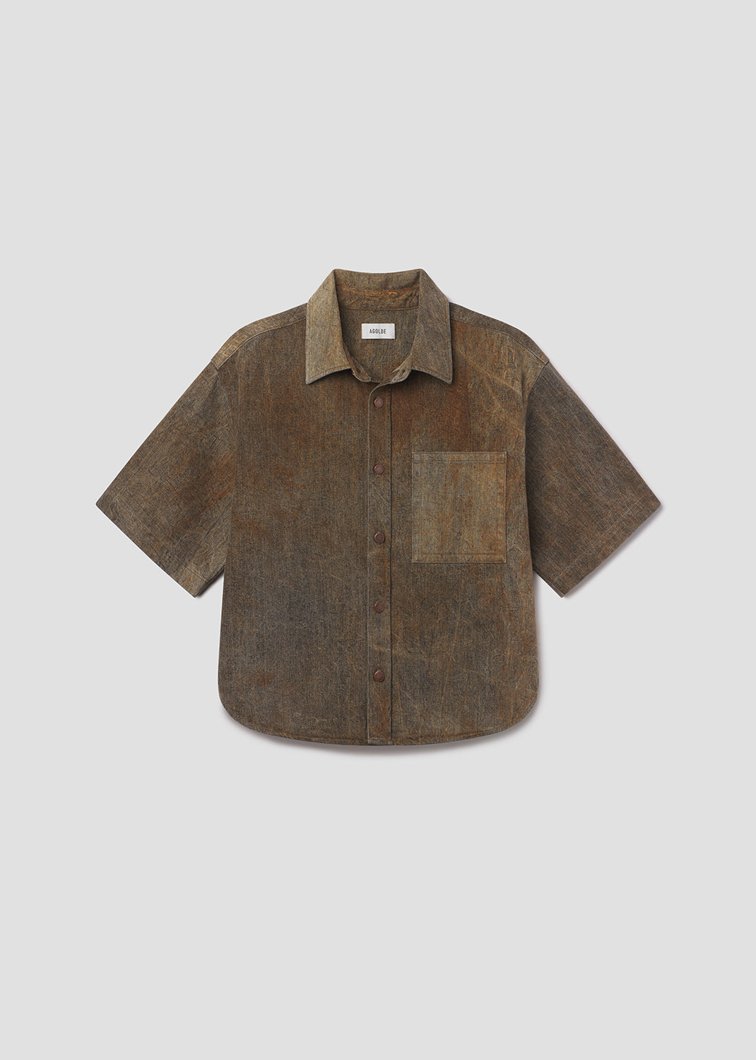 Brown short-sleeve shirt on a light gray background