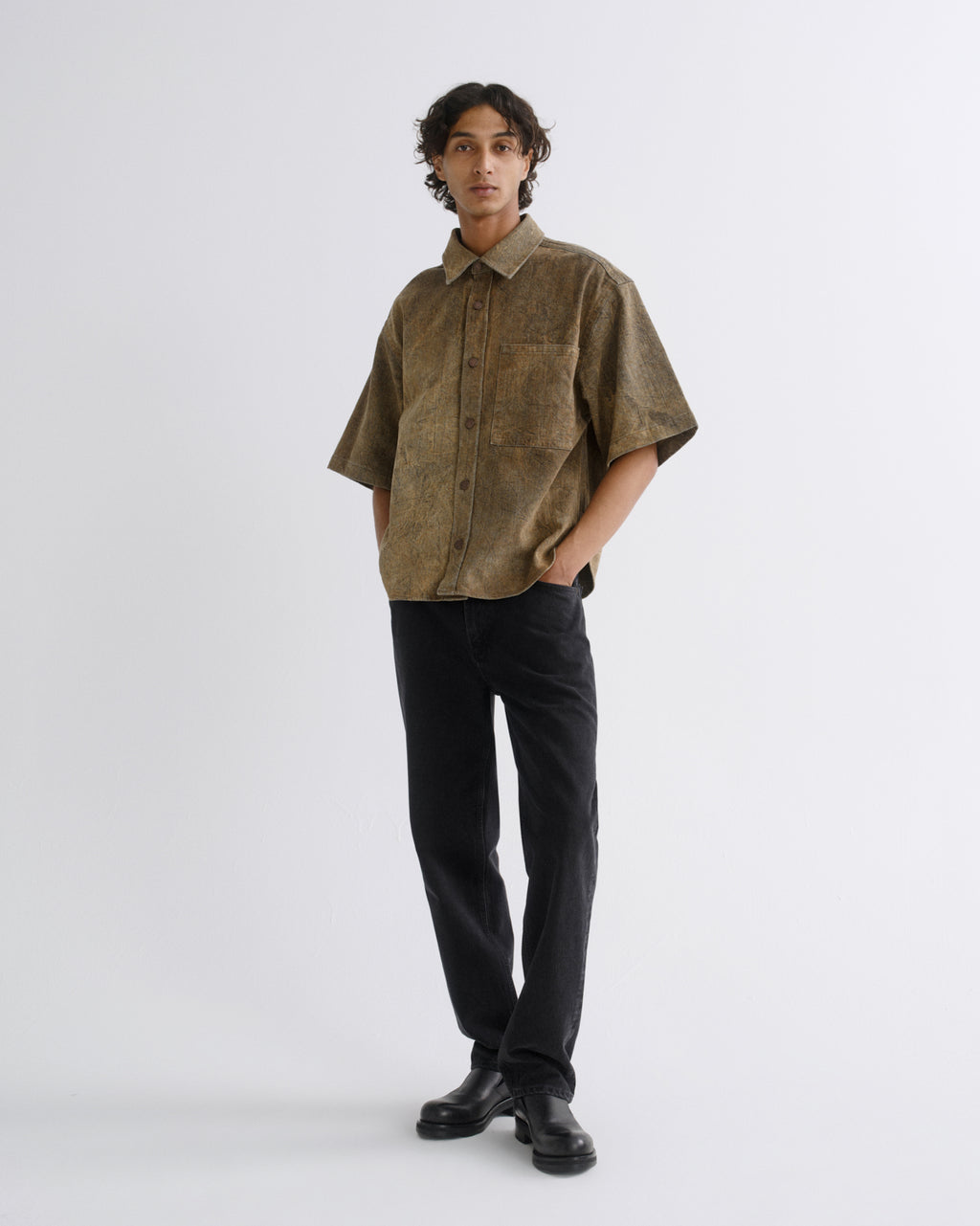 brown dress shirt with black pants AGOLDE Comfort Stretch Watson Denim Sleepwear_for_woman and cuffs give this Kelno 4 Drawers Fabric Size:US 14.5