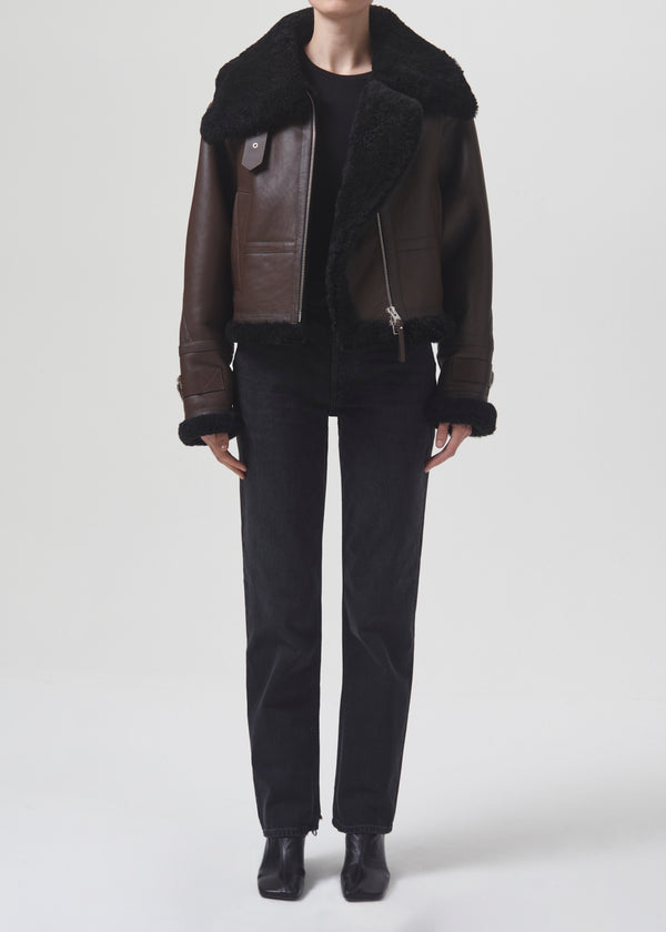 Shoreditch Ski Club x AGOLDE Lola Shearling Jacket in Chocolate Black